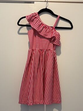 Florence Eiseman Girls One Shoulder Red White Stripe Ruffle Dress Size 8